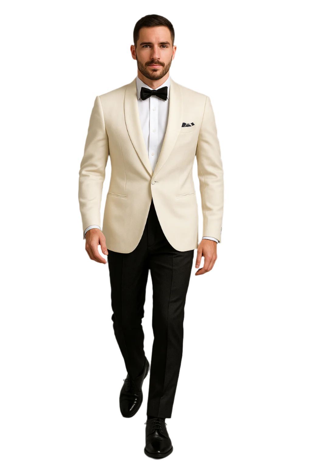 Men's 1 Button  Shawl Lapel Ivory White Tuxedo - Image 2