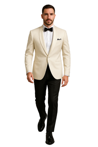 Men's 1 Button  Shawl Lapel Ivory White Tuxedo - Image 2