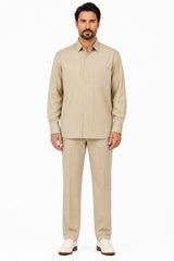Long Sleeve Walking Suit - Casual Suits For Men + Mens Leisure Suit + Khaki