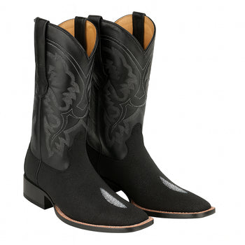 Mens King Exotic Boots Square Toe Stingray Single Stone Black - Image 2