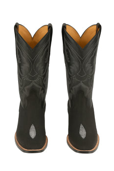 Mens King Exotic Boots Square Toe Stingray Single Stone Black - Image 4