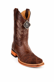 Men's King Exotic Elephant Skin Boots With Saddle Square Toe Handcrafted Brown (48177007)