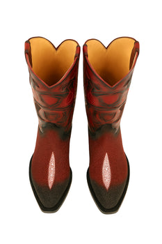 Men's King Exotic Snip Toe Stingray Boots Single Stone Handmade Burnished Burgundy - Image 9
