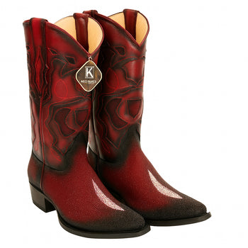 Men's King Exotic Snip Toe Stingray Boots Single Stone Handmade Burnished Burgundy - Image 6