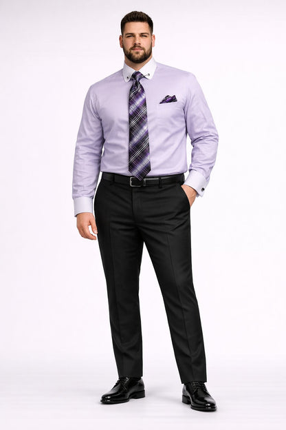 Lavender Pin Collar Dress Shirt With Collar Bar