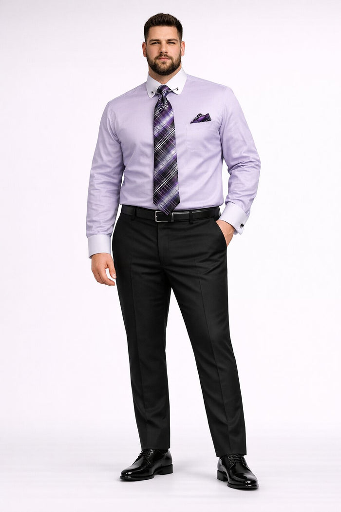 Lavender Pin Collar Dress Shirt With Collar Bar