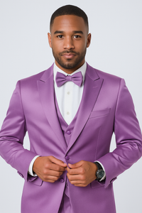 Mens Modern Fit Shiny Sharkskin Suit in Purple