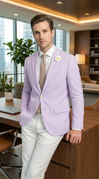 Mens Lavender Seersucker Blazer – Lightweight Striped Summer Sport Coat Casual Smart Formal Jacket