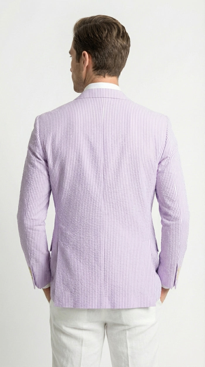 Mens Lavender Seersucker Blazer – Lightweight Striped Summer Sport Coat Casual Smart Formal Jacket