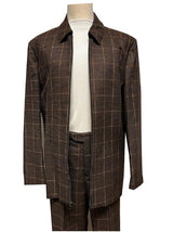 Mens Leisure Casual Suit Brown Windowpane 6775