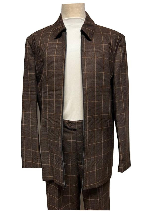 Mens Leisure Casual Suit Brown Windowpane 6775  Modern Fit