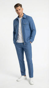 Mens Light Blue Walking Suit Set – Safair Military Casual Jacket and Pants Outfit for Travel, Vacation, Streetwear
