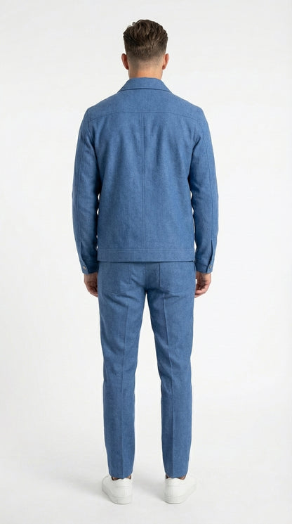 Mens Light Blue Walking Suit Set – Safair Military Casual Jacket and Pants Outfit for Travel, Vacation, Streetwear
