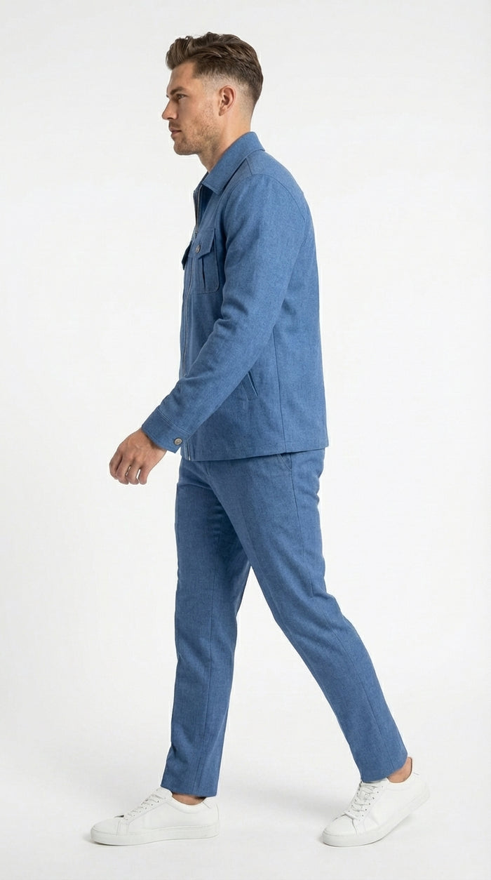 Mens Light Blue Walking Suit Set – Safair Military Casual Jacket and Pants Outfit for Travel, Vacation, Streetwear