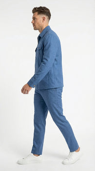 Mens Light Blue Walking Suit Set – Safair Military Casual Jacket and Pants Outfit for Travel, Vacation, Streetwear
