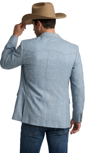 Mens Light Blue Western Blazer – Classic Cowboy Sport Coat with Western Yoke Design