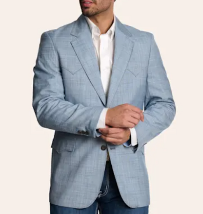 Mens Light Blue Western Blazer – Classic Cowboy Sport Coat with Western Yoke Design