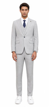 Mens Light Gray and Navy Pinstripe 3 Piece Suit – Peaky Blinders Inspired Vintage Gangster 1920s Suit