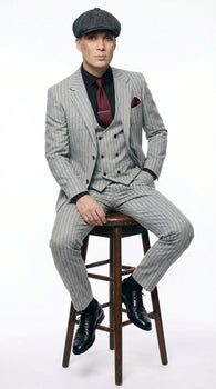 Mens Light Gray and Black Pinstripe 3 Piece Suit – Peaky Blinders Inspired Vintage Gangster 1920s Suit