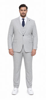Mens Light Gray and Navy Pinstripe 3 Piece Suit – Peaky Blinders Inspired Vintage Gangster 1920s Suit