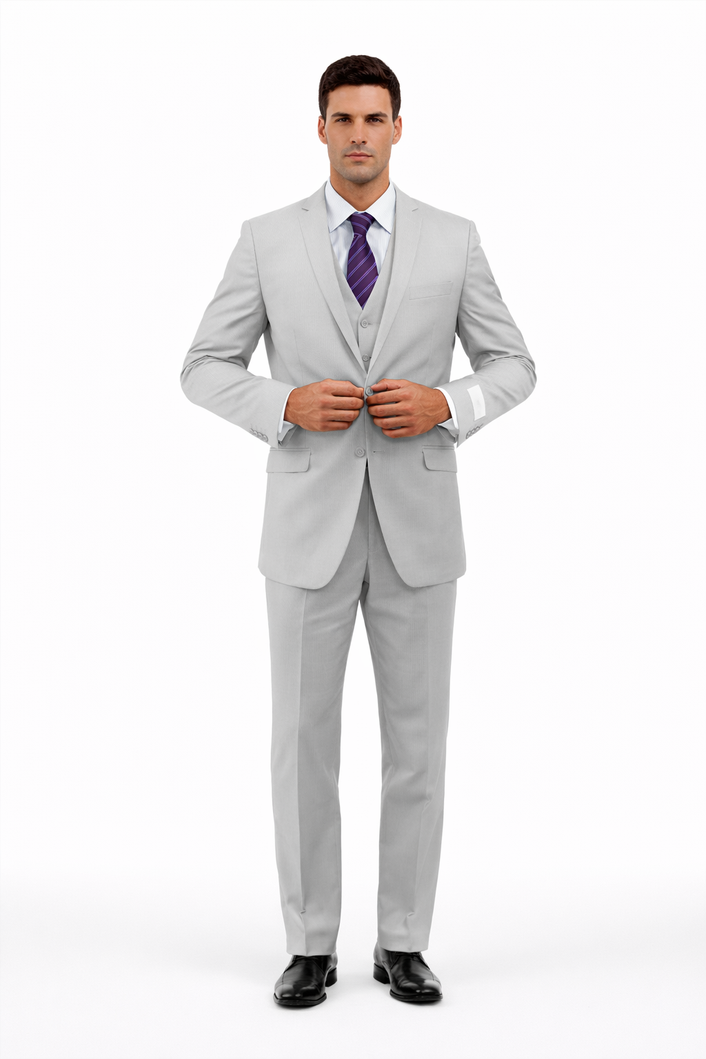 Men's Light Grey Three Piece  Slim Fit Fully Lined Suit - Image 4