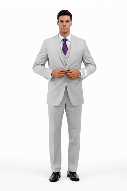 Men's Light Grey Three Piece  Slim Fit Fully Lined Suit - Image 4