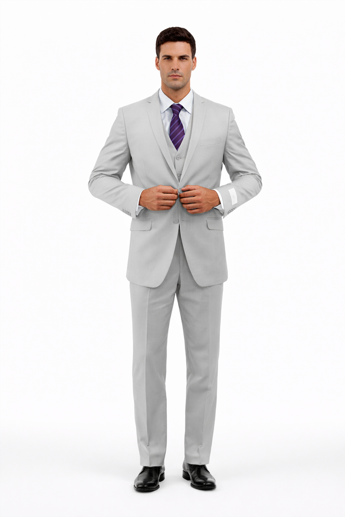 Men's Light Grey Three Piece  Slim Fit Fully Lined Suit - Image 4