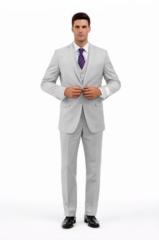 Men's Light Grey Three Piece  Slim Fit Fully Lined Suit - Image 4