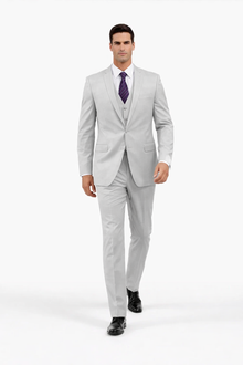 Men's Light Grey Three Piece  Slim Fit Fully Lined Suit