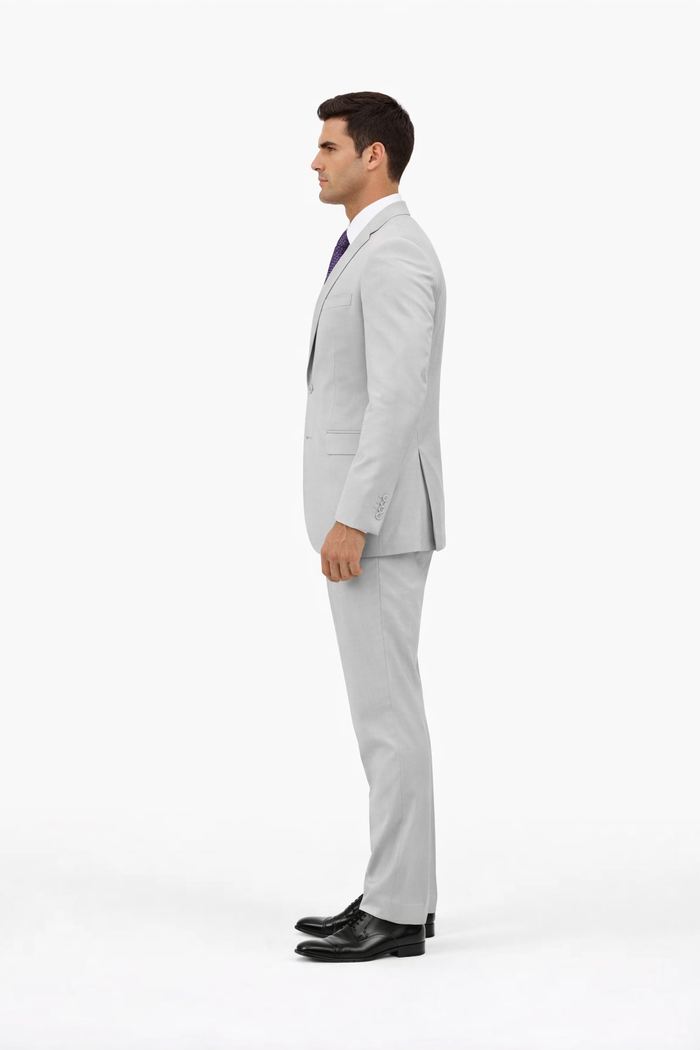 Men's Light Grey Three Piece  Slim Fit Fully Lined Suit - Image 3