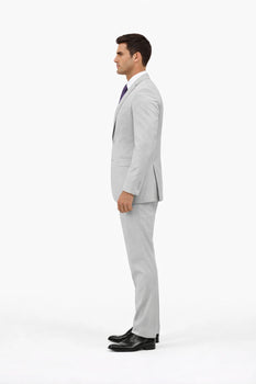 Men's Light Grey Three Piece  Slim Fit Fully Lined Suit - Image 3