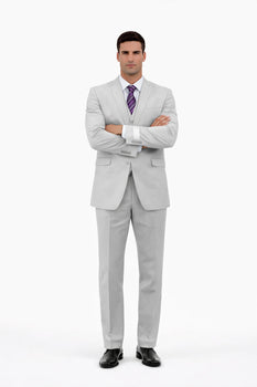 Men's Light Grey Three Piece  Slim Fit Fully Lined Suit - Image 5
