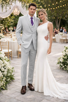 Men's Light Grey Three Piece  Slim Fit Fully Lined Suit - Image 8