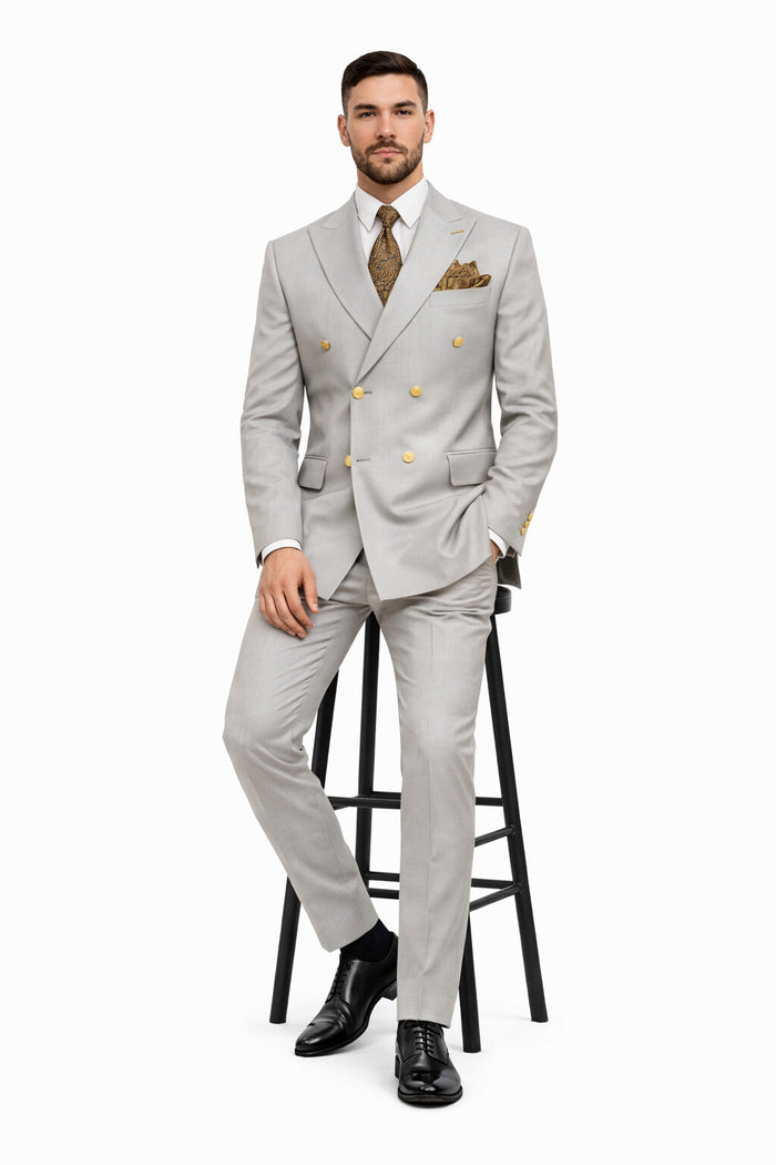Mens Double Breasted Blazer - Wool Light Grey Sport Coat With Gold Buttons - Image 4