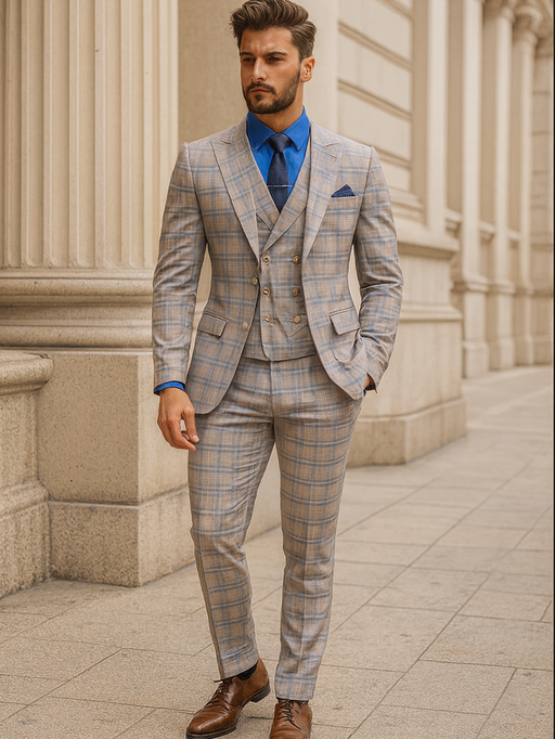 Classic Men’s Checkered 3-Piece Suit – Wedding & Business Wear