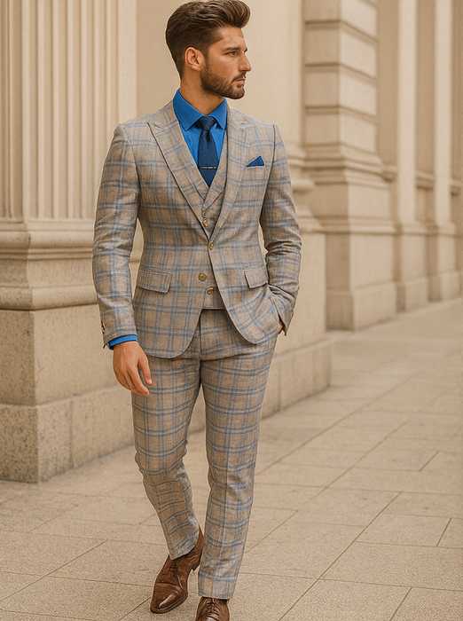 Classic Men’s Checkered 3-Piece Suit – Wedding & Business Wear
