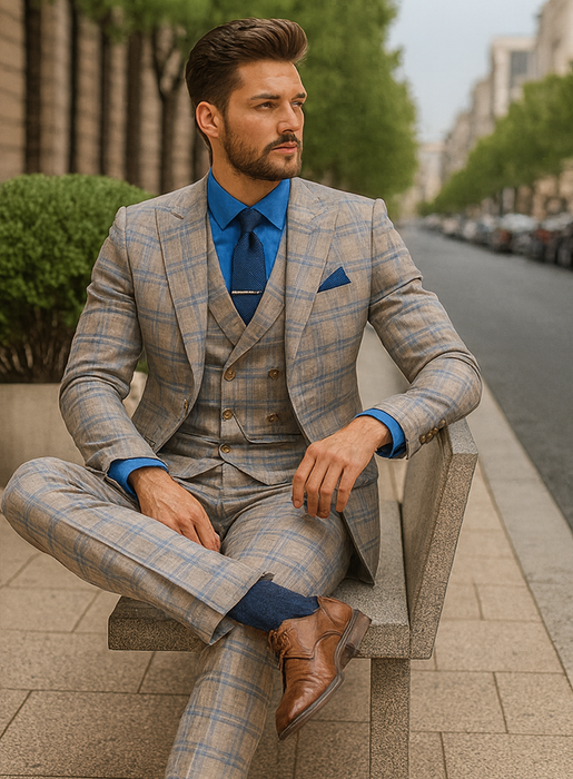 Classic Men’s Checkered 3-Piece Suit – Wedding & Business Wear