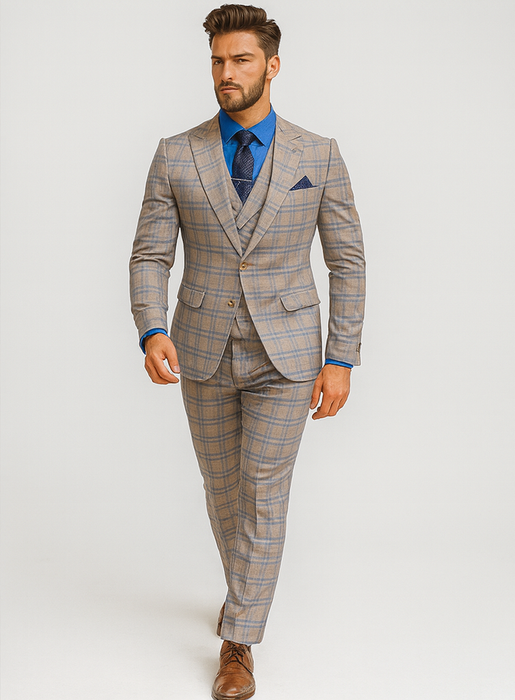 Classic Men’s Checkered 3-Piece Suit – Wedding & Business Wear
