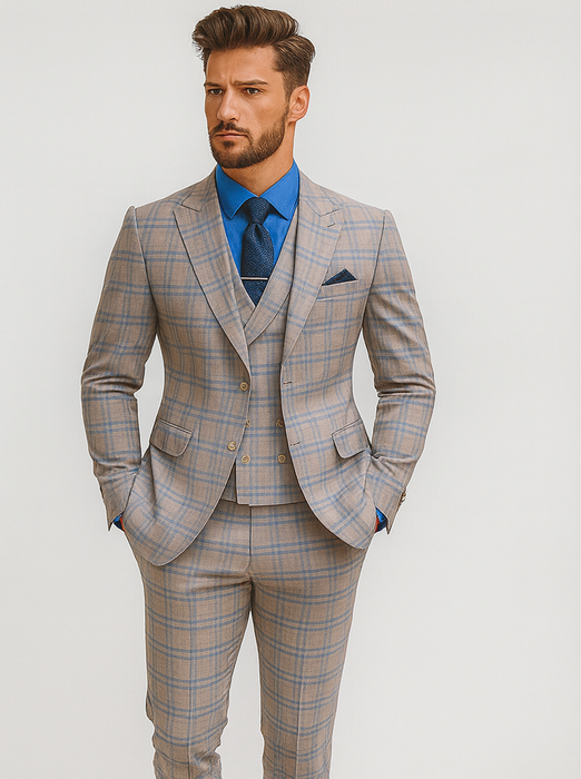 Classic Men’s Checkered 3-Piece Suit – Wedding & Business Wear