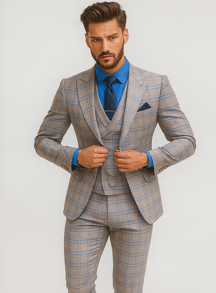 Classic Men’s Checkered 3-Piece Suit – Wedding & Business Wear - Image 8