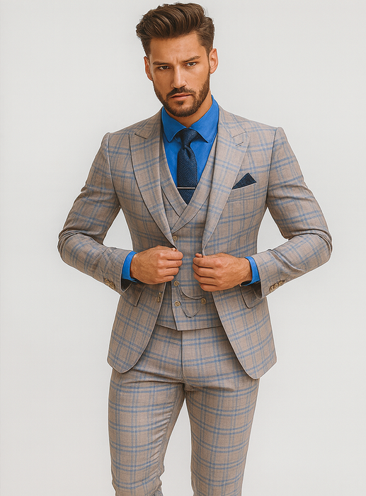 Classic Men’s Checkered 3-Piece Suit – Wedding & Business Wear