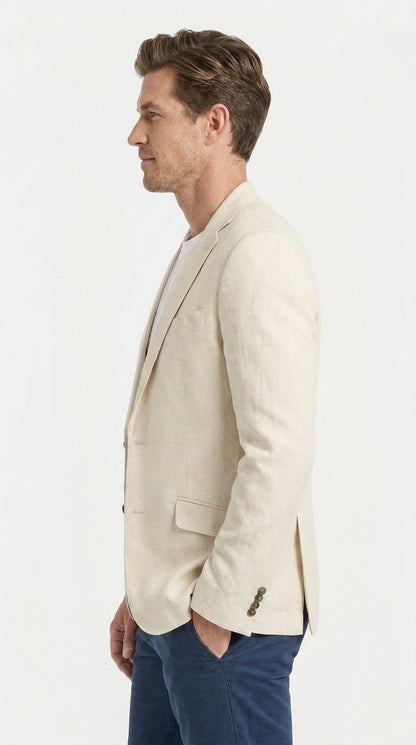 Mens Light Tan Sport Coat – Two-Button Classic Blazer for Business, Wedding & Casual Wear Cream Ivory Linen Fabric