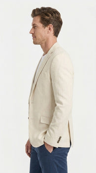 Men's Light Tan Sport Coat – Two-Button Classic Blazer for Business, Wedding & Casual Wear Cream Ivory Linen Fabric