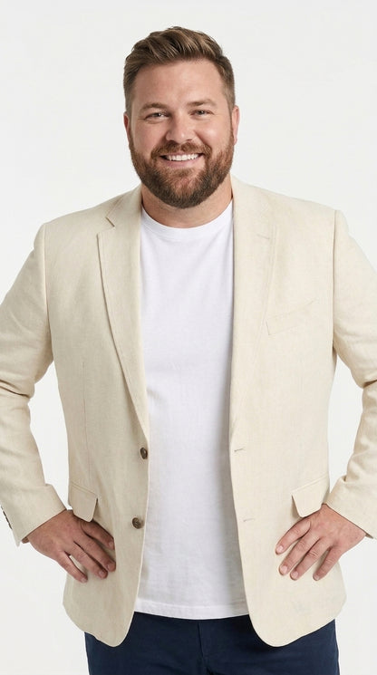 Mens Light Tan Sport Coat – Two-Button Classic Blazer for Business, Wedding & Casual Wear Cream Ivory Linen Fabric