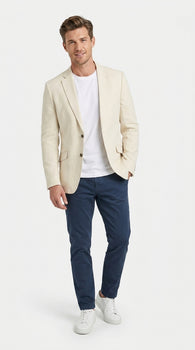 Men's Light Tan Sport Coat – Two-Button Classic Blazer for Business, Wedding & Casual Wear Cream Ivory Linen Fabric