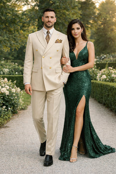 Mens Double Breasted Blazer - Wool Light Tan Sport Coat With Gold Buttons - Image 8