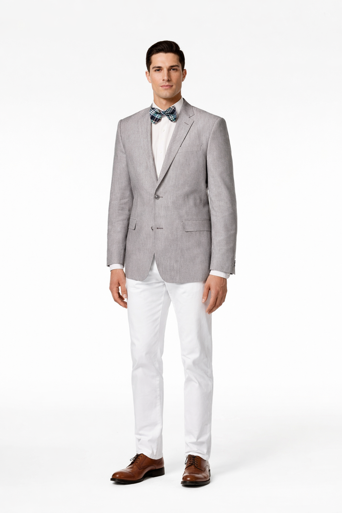 Men'S Linen 2 Button Sport Coat Classic Fit Grey Blazer