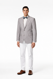 Men'S Linen 2 Button Sport Coat Classic Fit Grey Blazer