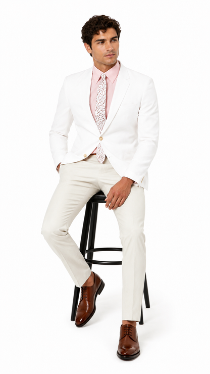 Mens Linen Blazer - Brilliant White Sport Coat