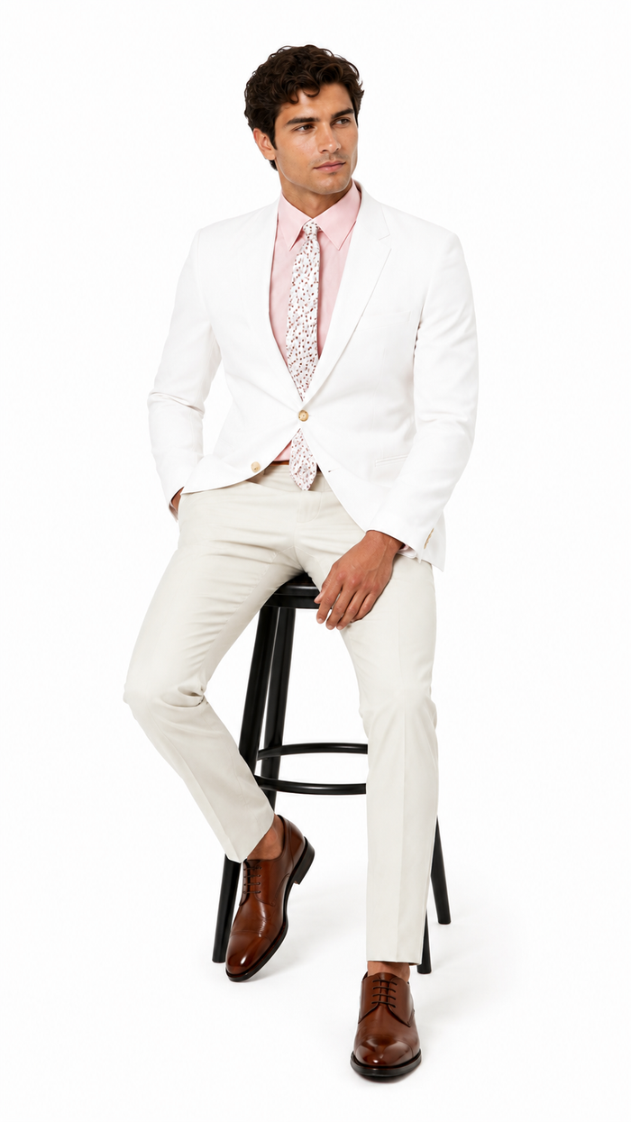 Mens Linen Blazer - Brilliant White Sport Coat